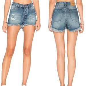 Revolve One Teaspoon High Waist Bonita Jean Short Fringe Blue Distressed Cutoffs